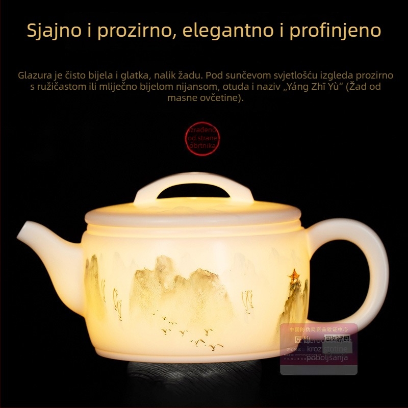 Čajnik u kineskom stilu, ručno oslikan, porcelan s bijelim nefritom, za kućnu upotrebu, visoka kvaliteta, motiv Qin-Han