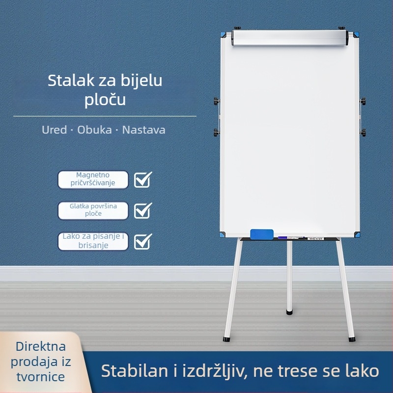Prenosna magnetska dvostrano bijela ploča na stalku s tri noge za uredske sastanke i obuku