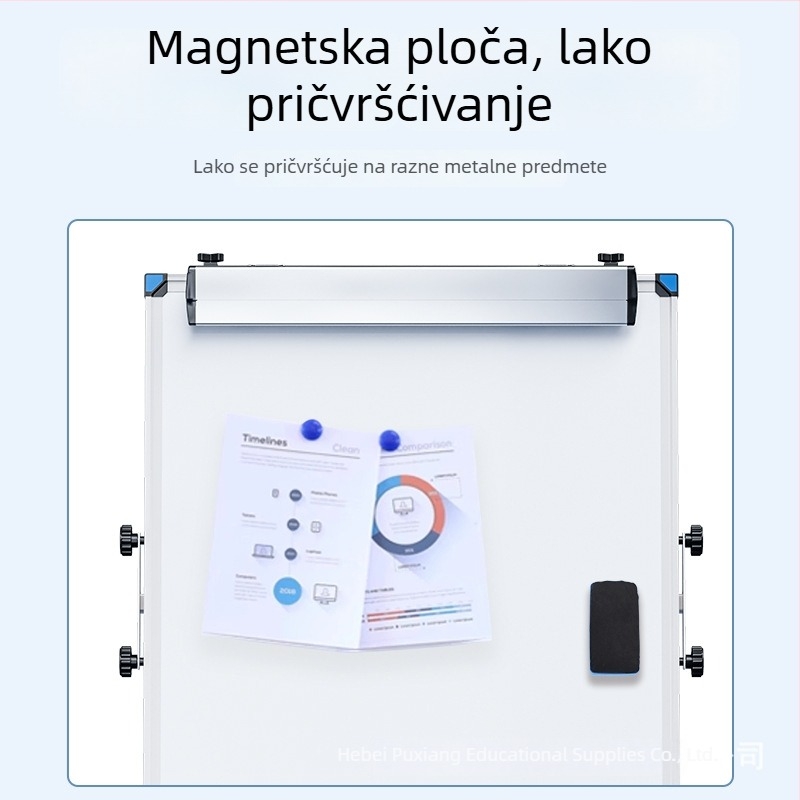 Prenosna magnetska dvostrano bijela ploča na stalku s tri noge za uredske sastanke i obuku