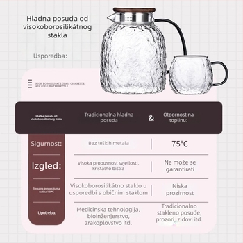 Staklena karafa otporna na toplinu sa šarama drveta, visok kapacitet, pogodna za kućnu upotrebu, za pripremu čaja i hladnih napitaka.
