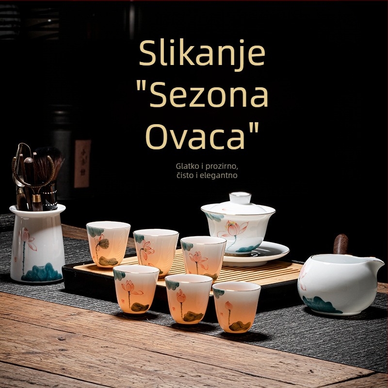Ručno oslikani Kung Fu set čaja za kućnu upotrebu, keramički čajnik, visokokvalitetna jade zdjela s poklopcem i čajne šalice u poklon kutiji
