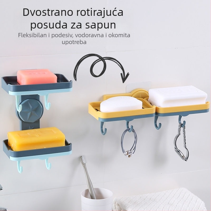 Novi kreativni rotirajući držač sapuna bez bušenja, dvostruki sloj s odvodom, zidni držač sapuna za kupaonu
