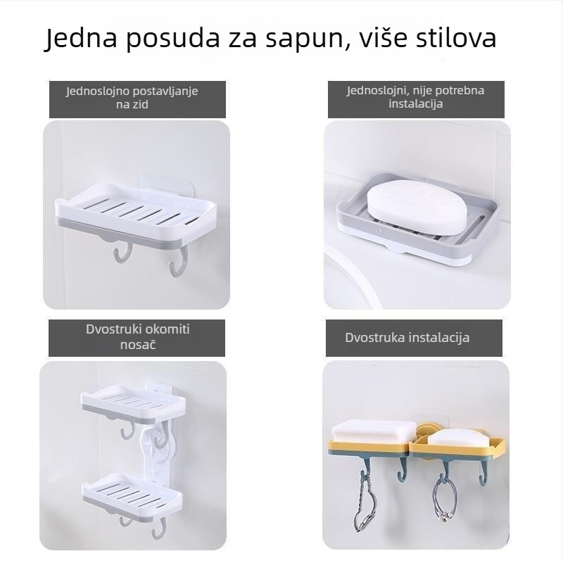 Novi kreativni rotirajući držač sapuna bez bušenja, dvostruki sloj s odvodom, zidni držač sapuna za kupaonu