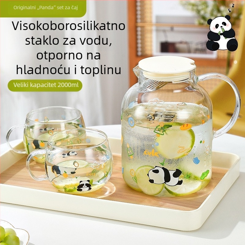 Kanta za sok od borosilikatnog stakla i set čaša za hladnu vodu, otporan na visoke temperature, velikog kapaciteta za kućnu upotrebu.