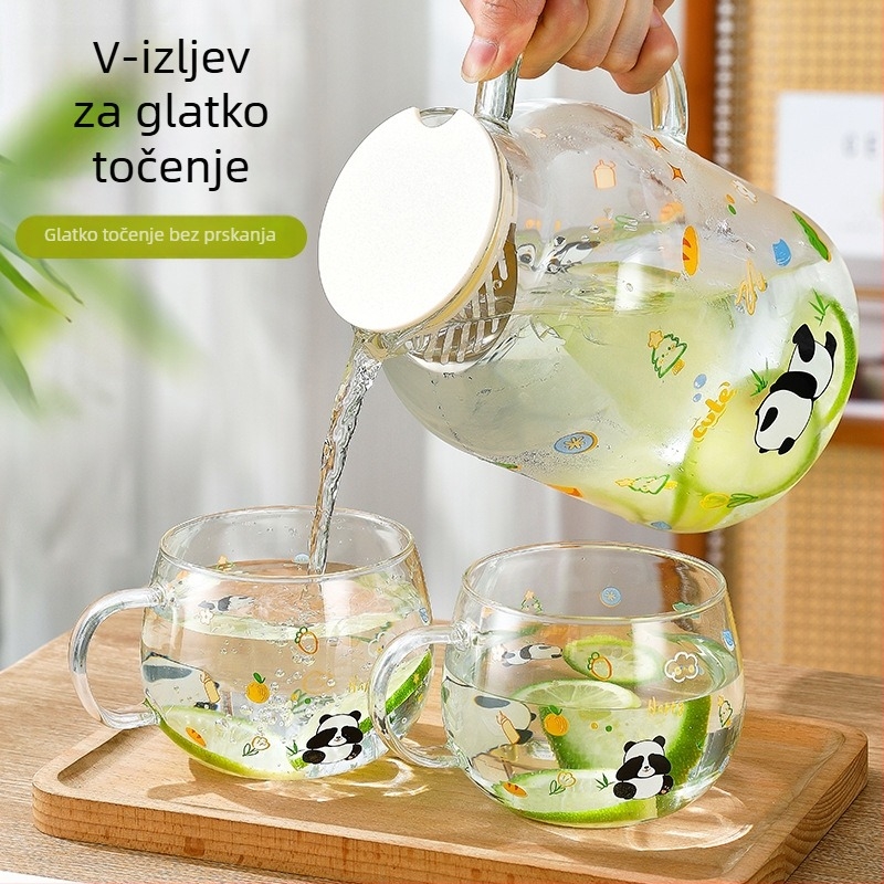 Kanta za sok od borosilikatnog stakla i set čaša za hladnu vodu, otporan na visoke temperature, velikog kapaciteta za kućnu upotrebu.