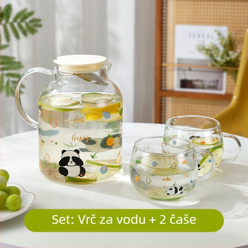 Kanta za sok od borosilikatnog stakla i set čaša za hladnu vodu, otporan na visoke temperature, velikog kapaciteta za kućnu upotrebu.