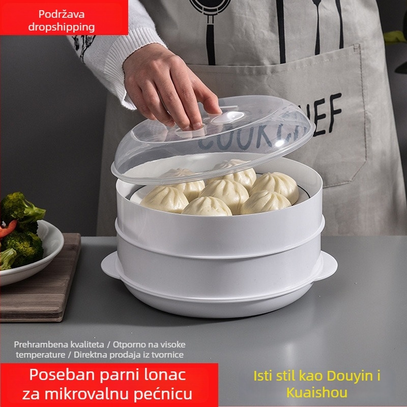 Parni kućni uređaj za mikrovalnu pećnicu, posuda za paru visoke kvalitete s poklopcem, debeli spremnik otporan na visoke temperature, rešetka za kuhanje na pari za peciva i knedle