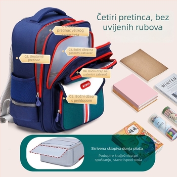 Školska torba u britskom stilu za djecu, vodootporna, ergonomska podrška kralježnice i struka, velik kapacitet, Oxford tkanina