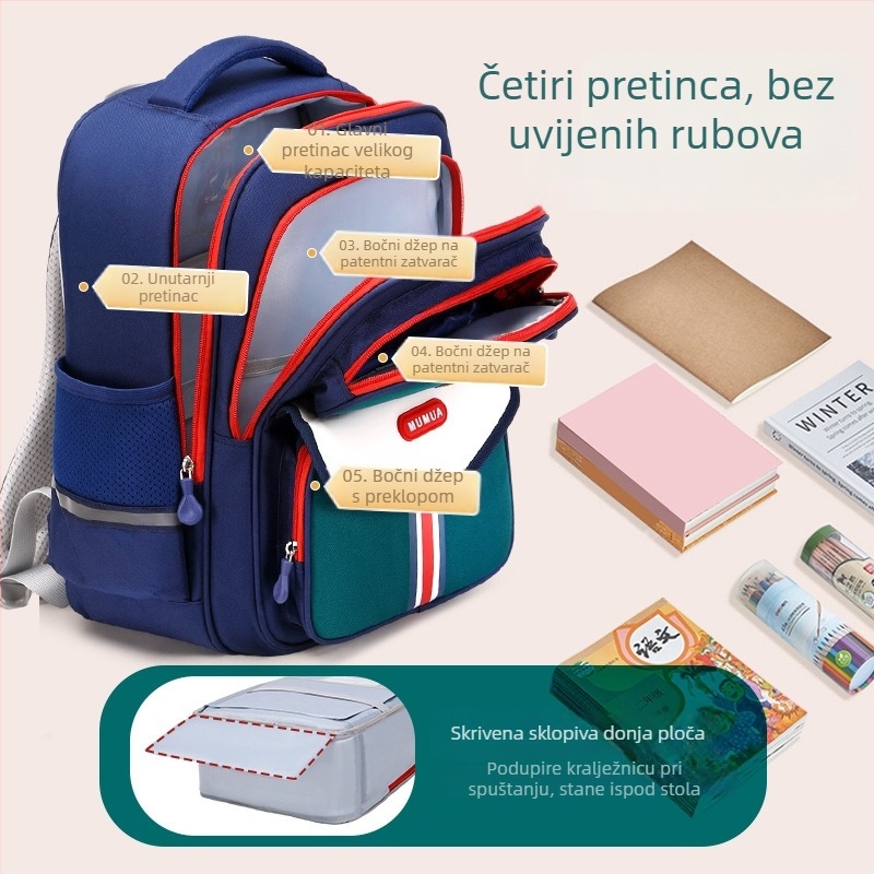 Školska torba u britskom stilu za djecu, vodootporna, ergonomska podrška kralježnice i struka, velik kapacitet, Oxford tkanina