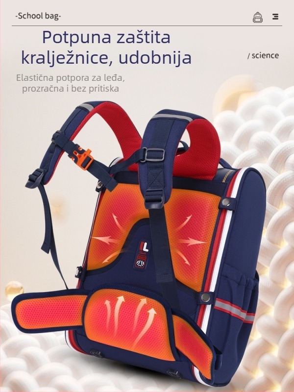Vodootporan školski ruksak velike kapacitete s zaštitom kralježnice, unisex