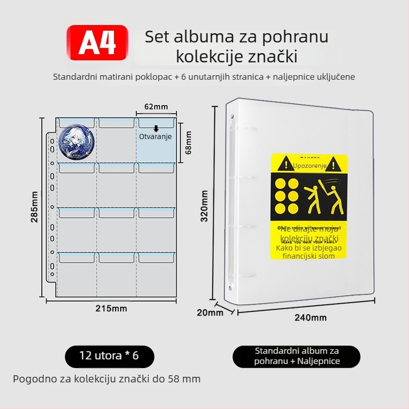 Album za pohranu znački, kružne značke 58 mm i 75 mm, za kolekcije anime i manga