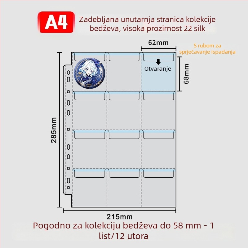 Album za pohranu znački, kružne značke 58 mm i 75 mm, za kolekcije anime i manga