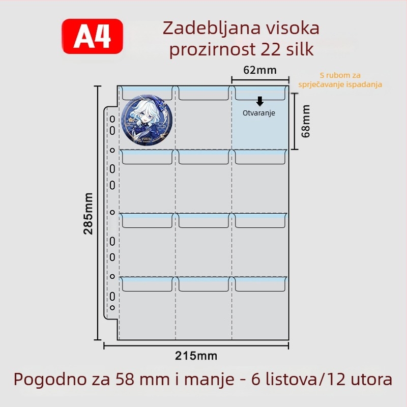 Album za pohranu znački, kružne značke 58 mm i 75 mm, za kolekcije anime i manga