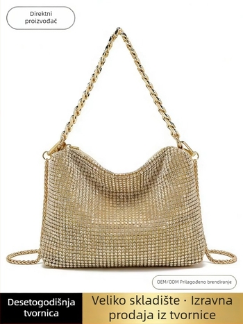 2026 nova metalna lančana torbica s kristalima za žene, elegantna crossbody torba u nišnom stilu