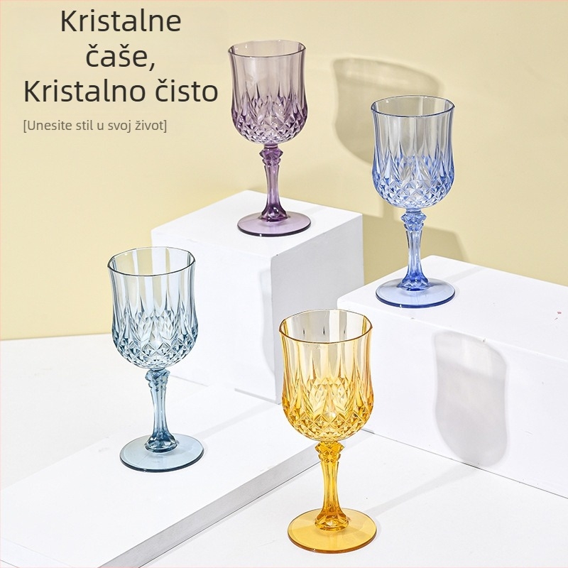 Plastične prozirne čaše za vino s uzorkom kristalno-dijamantnog dizajna za bar i restoran