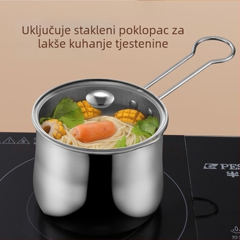 Set posuda od debelog nehrđajućeg čelika: fritiranje lonac, lonac za juhu, duboki lonac, lonac za mlijeko i mali lončić za prženje