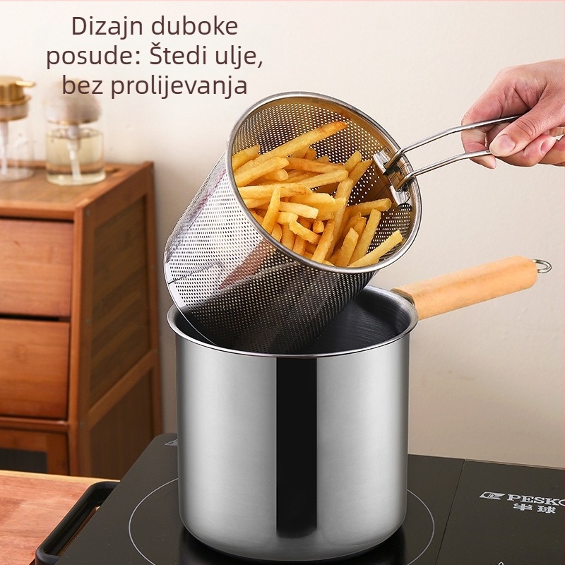 Set posuda od debelog nehrđajućeg čelika: fritiranje lonac, lonac za juhu, duboki lonac, lonac za mlijeko i mali lončić za prženje