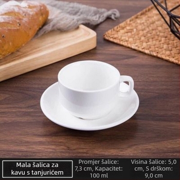 Bijeli keramički set šalice za kavu i tanjurića za hotele i zapadne restorane