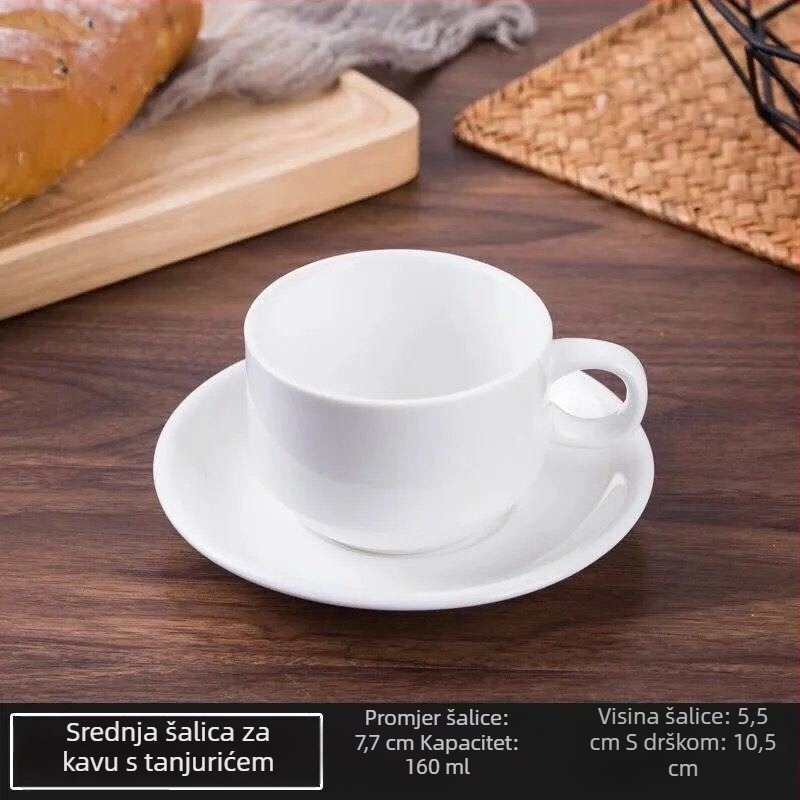 Bijeli keramički set šalice za kavu i tanjurića za hotele i zapadne restorane