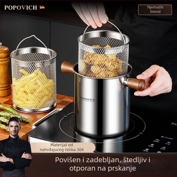Lonac za prženje od nehrđajućeg čelika 304 sa cedilom, kompaktni duboki lonac za kućnu upotrebu