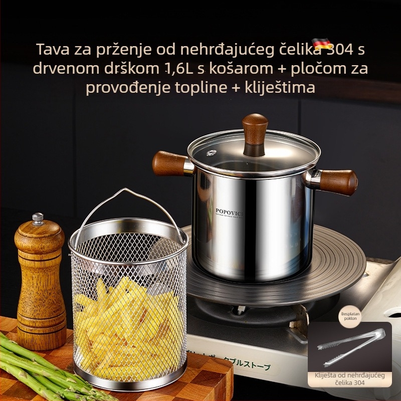 Lonac za prženje od nehrđajućeg čelika 304 sa cedilom, kompaktni duboki lonac za kućnu upotrebu