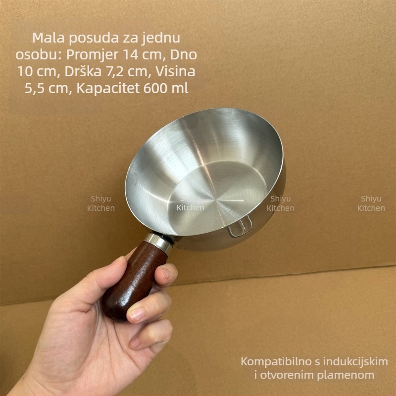 Yukihira lonac od 304 nehrđajućeg čelika za jednu osobu, pogodan za indukciju, mali posuda za kućnu upotrebu, za kuhanje rezanaca i zagrijavanje mlijeka, neprijanjajući, lonac za dječju hranu