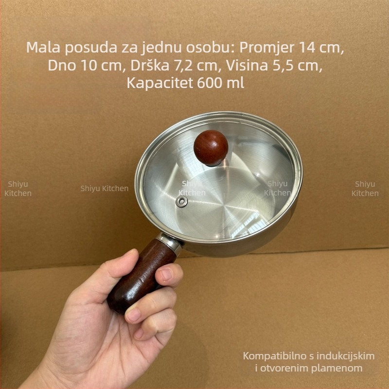Yukihira lonac od 304 nehrđajućeg čelika za jednu osobu, pogodan za indukciju, mali posuda za kućnu upotrebu, za kuhanje rezanaca i zagrijavanje mlijeka, neprijanjajući, lonac za dječju hranu