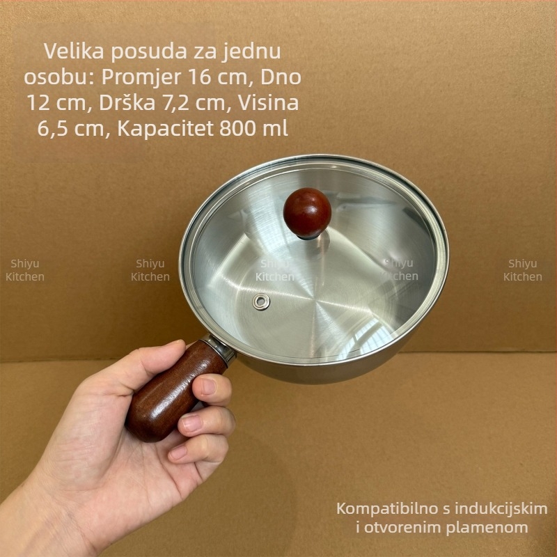 Yukihira lonac od 304 nehrđajućeg čelika za jednu osobu, pogodan za indukciju, mali posuda za kućnu upotrebu, za kuhanje rezanaca i zagrijavanje mlijeka, neprijanjajući, lonac za dječju hranu