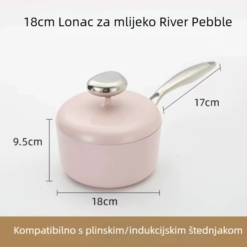 Set posuda s neprijanjajućim premazom: lonac za mlijeko i tava s ravnim dnom, Maifan kamen, kompatibilan s indukcijom