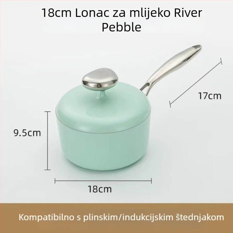 Set posuda s neprijanjajućim premazom: lonac za mlijeko i tava s ravnim dnom, Maifan kamen, kompatibilan s indukcijom