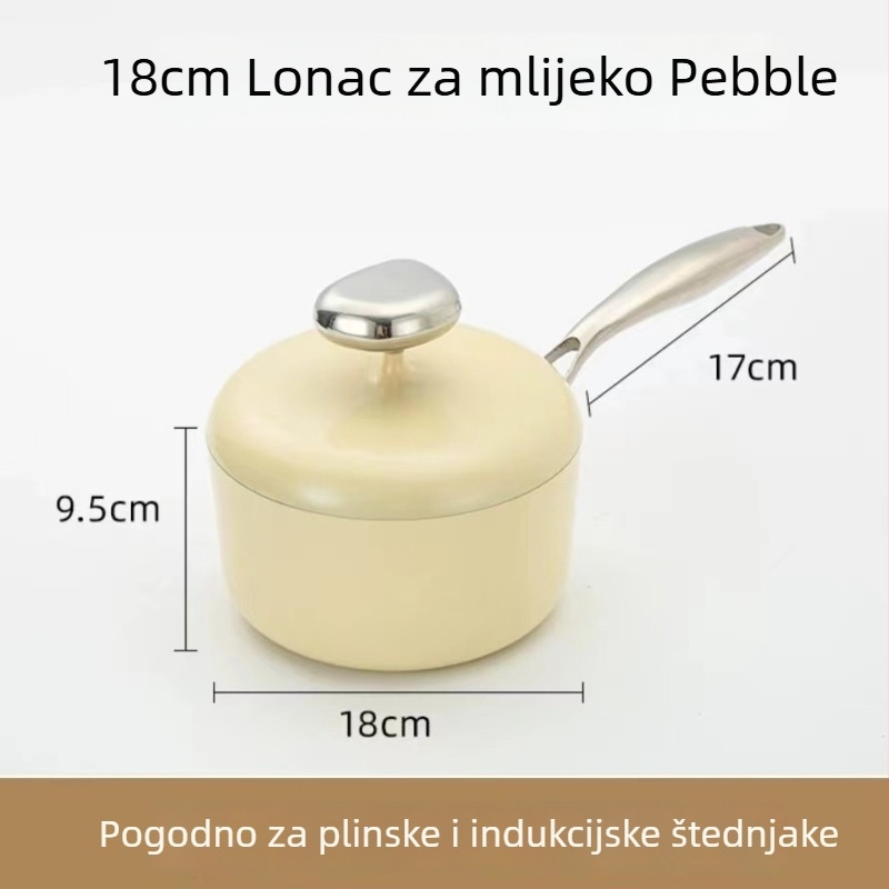 Set posuda s neprijanjajućim premazom: lonac za mlijeko i tava s ravnim dnom, Maifan kamen, kompatibilan s indukcijom