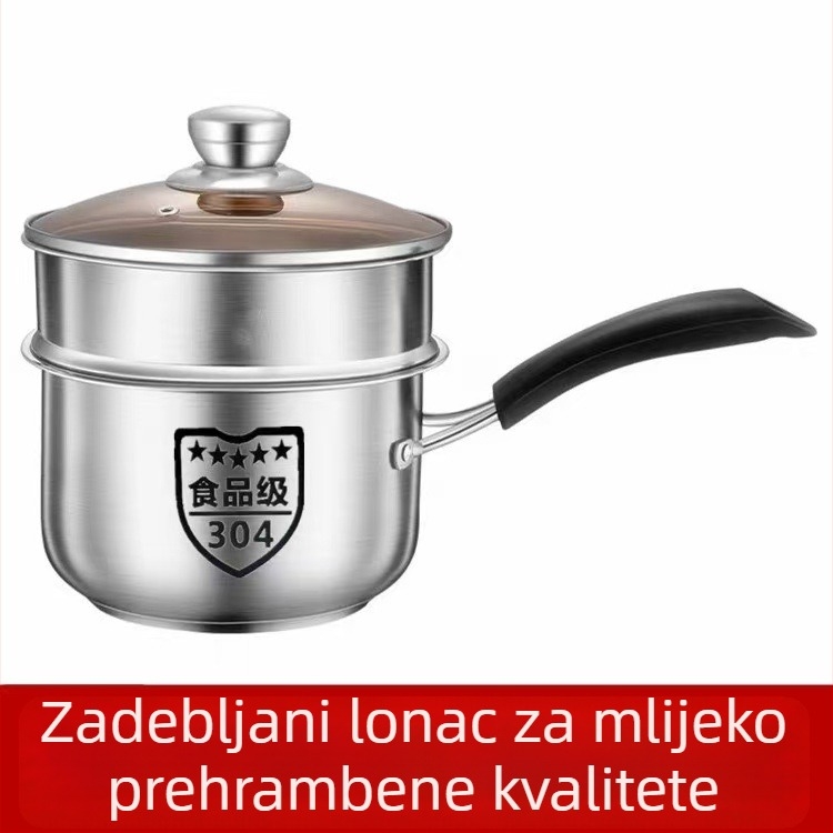 Nerđajući čelik, debelo dno, posuda za mlijeko za kućnu upotrebu, pogodna za instantnu rezance, dječju juhu, dječje mlijeko i dječju hranu, kompatibilna s indukcijskim pločama