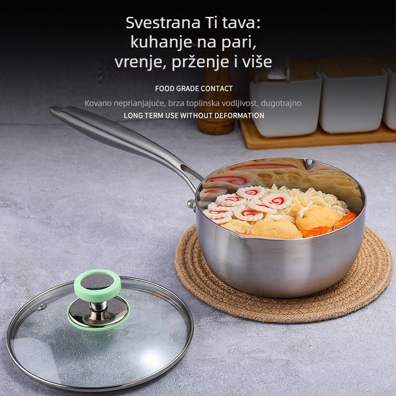 Titanij Yukihira lonac bez premaza za kućnu upotrebu, lonac bez prianjanja za dječju hranu, kompatibilan s indukcijskim i plinskim pločama, lonac za juhu, mali lonac za mlijeko