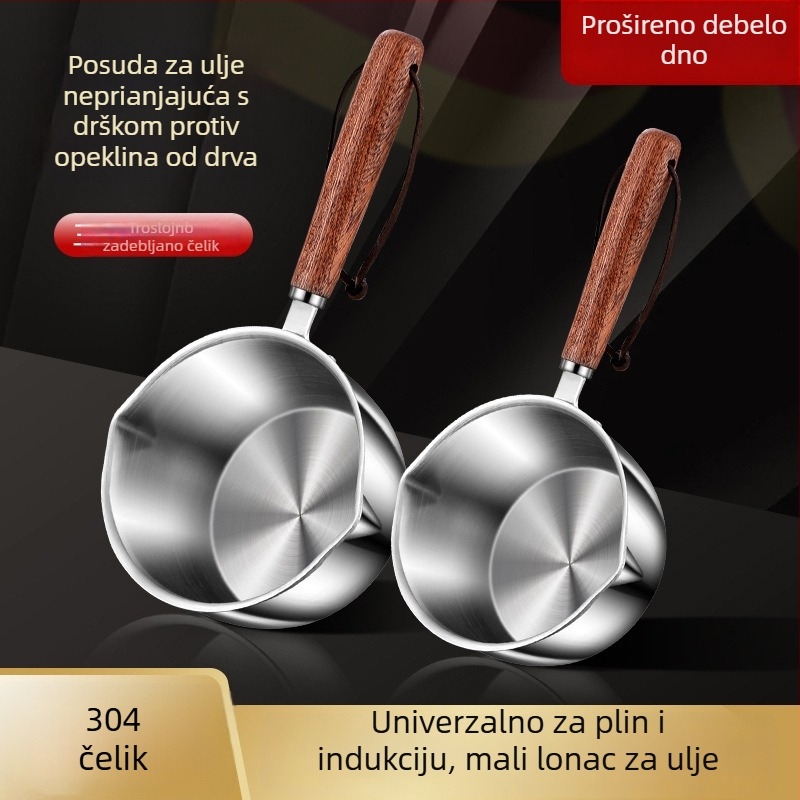 304 nehrđajućeg čelika mini wok za ulje i umake, kućna upotreba, lonac za omletu i mlijeko, trostruko dno