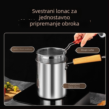 Lonac za prženje od 304 otporni čelik s filtrom, višefunkcionalni lonac za prženje s prozirnim malim lončićem za mlijeko, kućna upotreba, visok dubok dizajn za ražnjiće