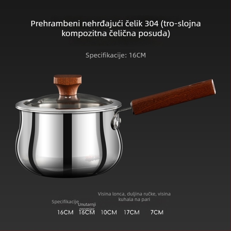 Trostruka posuda od 304 nehrđajućeg čelika s košem za paru, namijenjena bebinoj hrani, kompatibilna s plinskim i indukcijskim pločama