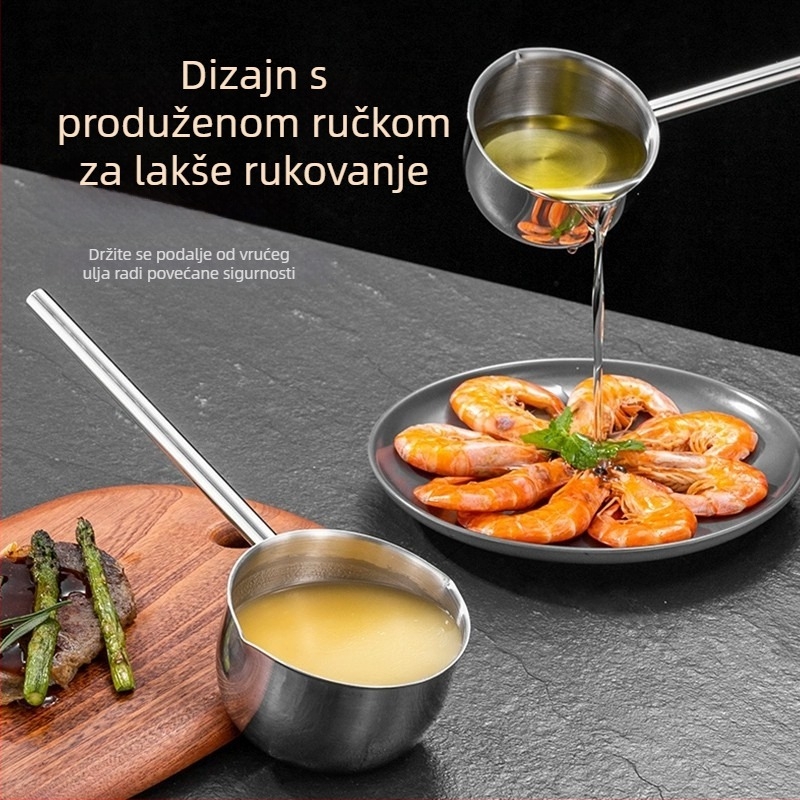Duga žlica od nehrđajućeg čelika s dugom drškom za izlijevanje ulja iz lonca