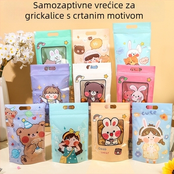 Slatke crtane vrećice za pakiranje hrane za kekse i slatkiše, prozirne vrećice sa zatvaračem, stojeće