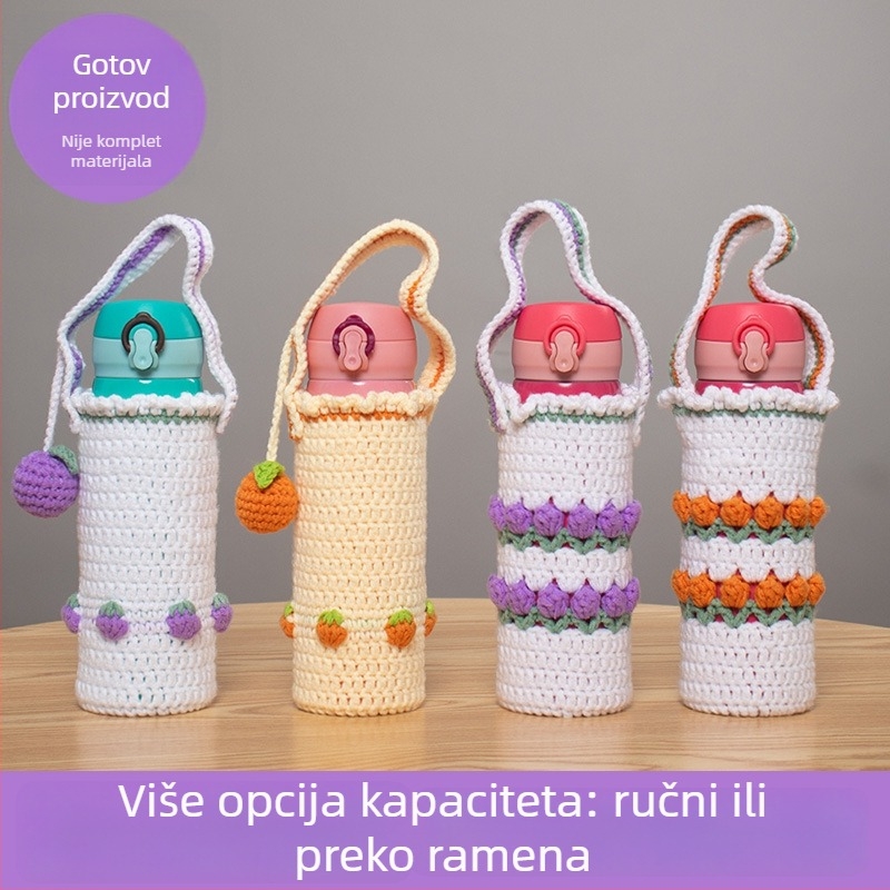 Heklana navlaka za šalice s dijagonalnim remenom, od vunene tkanine, ručno izrađeno