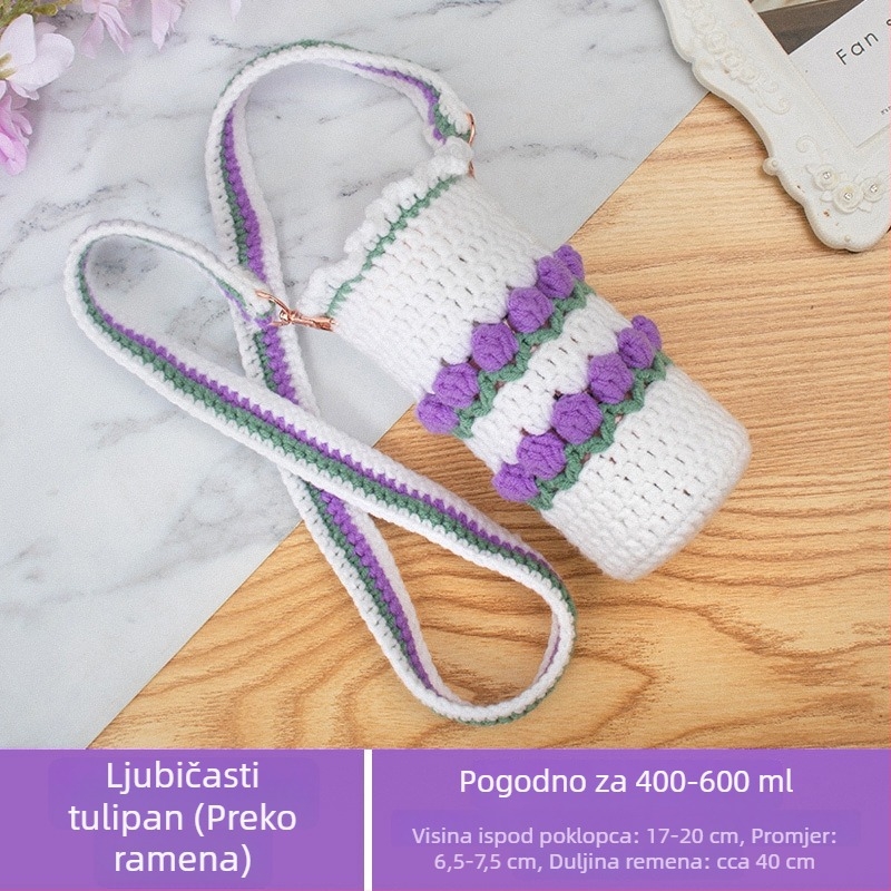 Heklana navlaka za šalice s dijagonalnim remenom, od vunene tkanine, ručno izrađeno