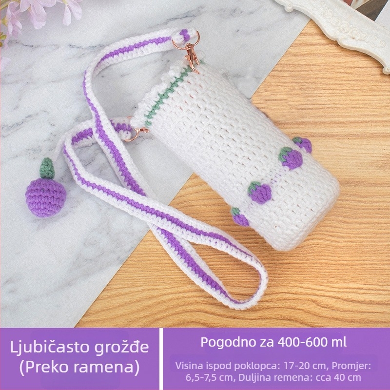 Heklana navlaka za šalice s dijagonalnim remenom, od vunene tkanine, ručno izrađeno