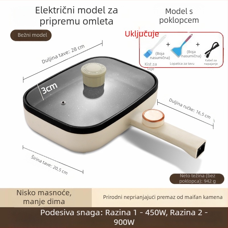 Električna tava Tamagoyaki, velika neprijanjajuća tava s podesivom temperaturom za omletu, palačinke i rola od jaja