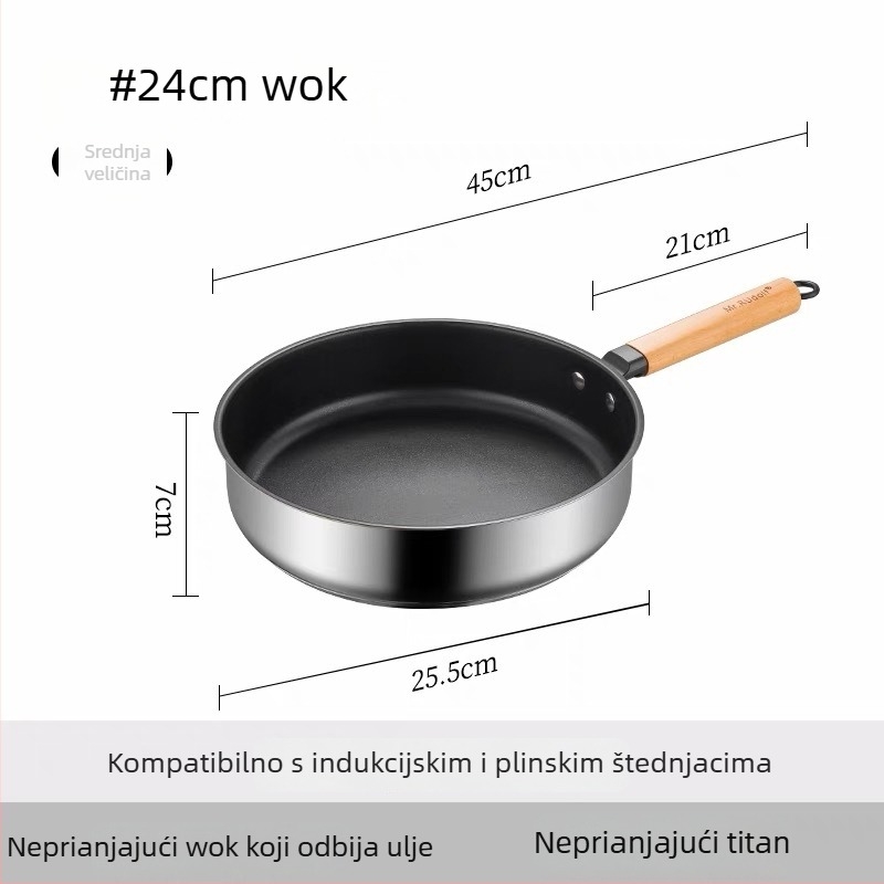 Neprijanjajući tiganj od 316 nehrđajućeg čelika, za kućnu upotrebu, za odreske i jaja, kompatibilan s indukcijskim i plinskim štednjakom
