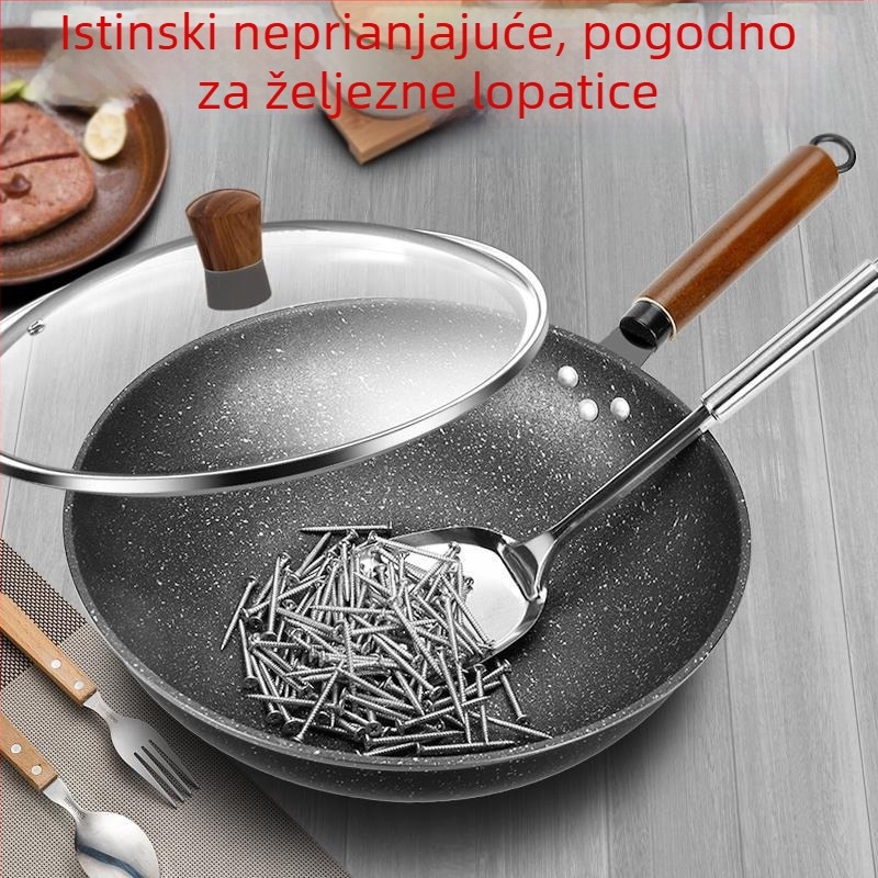 Kang Shida Crni Maifan Kamen Neprijanjajući Wok, za prženje uz malo dima, kompatibilan s indukcijskim i plinskim pločama, željezni Wok