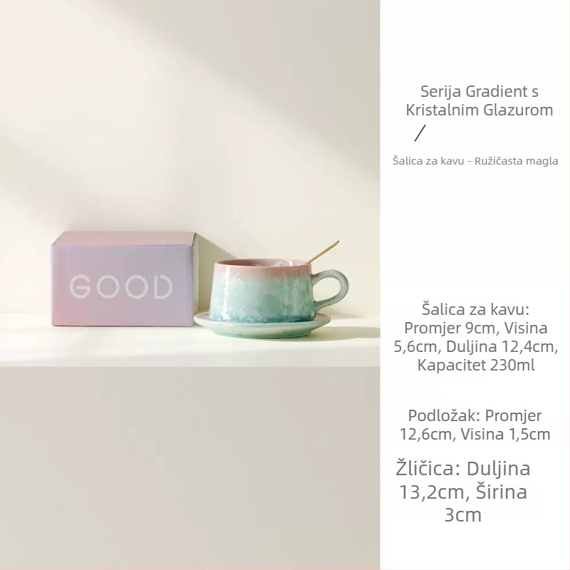Keramična šalica i tanjurić s kristaliziranom glazurom, nordijski minimalistički stil, prilagodba logotipa, poklon za poslijepodnevni čaj