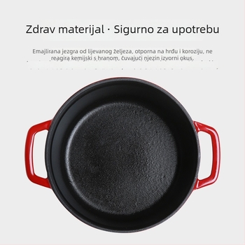 Emajlirana lijevana posuda za juhe i dinstanje, bez premaza, pogodna za plin i indukciju, kapacitet 3,1–5 l