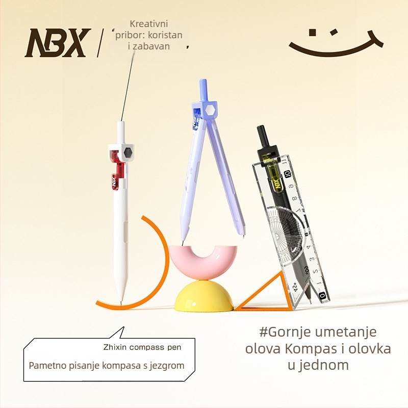 NBX kreativni set: ravnalo, kružilo i pero – tri u jednom, prijenosno za brzo crtanje