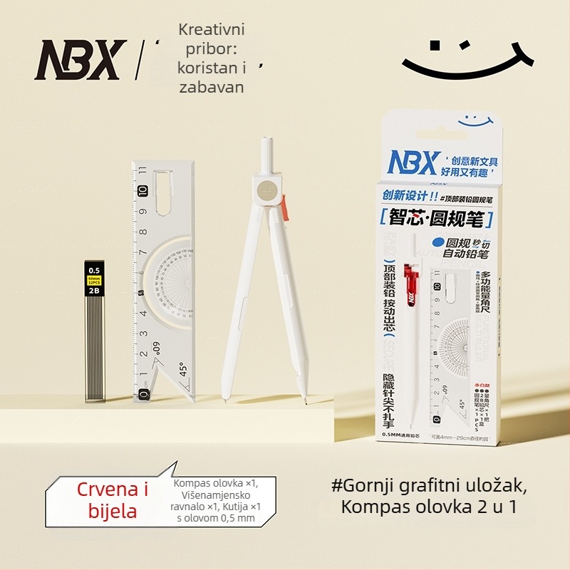 NBX kreativni set: ravnalo, kružilo i pero – tri u jednom, prijenosno za brzo crtanje