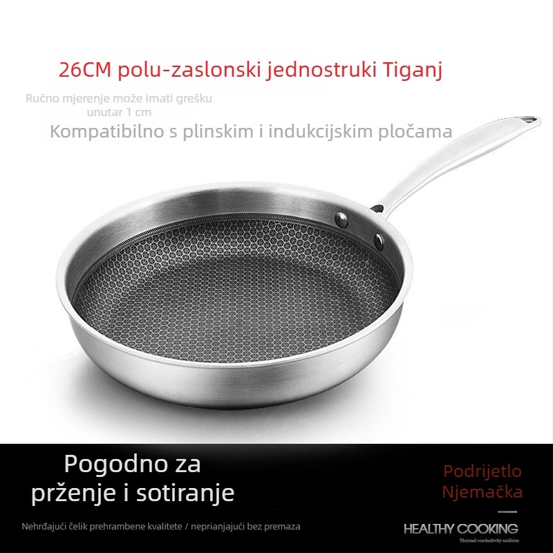 Neprijanjajući tiganj od nehrđajućeg čelika s uzorkom saće, univerzalni tiganj za štednjake, ravnomjerno raspoređivanje topline