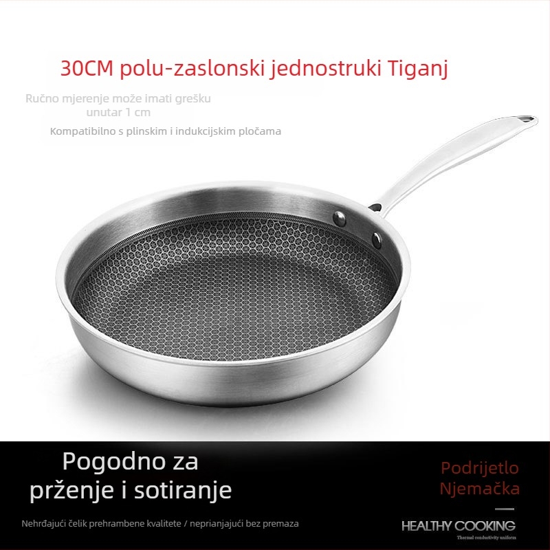 Neprijanjajući tiganj od nehrđajućeg čelika s uzorkom saće, univerzalni tiganj za štednjake, ravnomjerno raspoređivanje topline